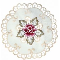 FLYME 4 Pièces De Dentelle Brodée Cutwork Ronde Napperons Sets De Table Vase Coussinets, Coton/lin, Multicolore, 11.8''* 11.8" (30*30cm)