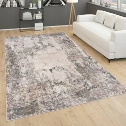 Paco Home Tapis De Salon Poils Ras Motif Abstrait Vintage Moderne Motife Pierre 60x100 Cm, Gris 4