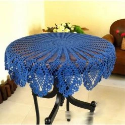 FLYME Napperons Ronds En Dentelle Au Crochet Bleu 75 Cm