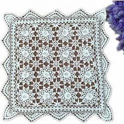 FLYME Napperon Carré En Coton Et Dentelle Faite à La Main Blanc 50 X 50 Cm