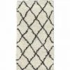 NAZAR ASMA Tapis De Couloir Shaggy - Style Berbere - 80 X 140 Cm - Creme Et Marron - Motif Géométrique