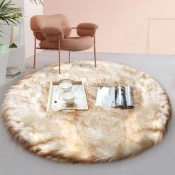 RANIPOBO Tapis Shaggy Chambre Salon Rond Moderne Design 100 Cm - Pointe D'or