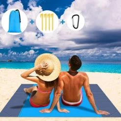 CADEAUX Tapis De Plage, Natte De Plage, Portable Imperméable Tapis De Plage, Serviette Impermea, Serviette De Plage Anti Sable 200x210cm Avec 4 Coins De Fixation Pour Plage,Pique-Nique,Camping,Voyage