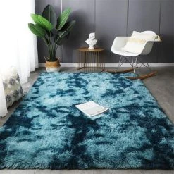 LYCXAMES Tapis Moelleux Au Sol Fausse Fourrure Moelleux Tapis Gradient Décoratif Tapis De Sol Pour Chambre Salon Salle À Manger (Bleu, 80×120cm)