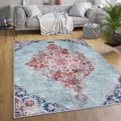Paco Home Tapis Salon Chambre Adulte Tissage Plat Moderne Oriental Marocain Vintage Lavable 60x100 Cm, Turquoise