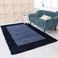 JADOREL Tapis Shaggy 80x150 Cm Rectangulaire SHAGGY FUZ Bleu Cuisine Adapté Au Chauffage Par Le Sol - Bleu
