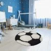 JADOREL 100x100 Rond Tapis Enfant 100x100 Cm Rond SHAGGY FOOT Noir Chambre Adapté Au Chauffage Par Le Sol - Noir