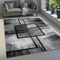 Paco Home Tapis De Salon Tapis Vintage Poils Ras Motif Géométrique Moderne Abstrait Gris 240x340 Cm