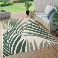 Paco Home Tapis Exterieur Terrasse Salon Cuisine Motif Fleuri Boho Motif Palmiers Vert 80x150 Cm