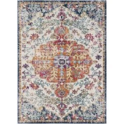 SURYA - Tapis De Salon Et Chambre - Vintage Oriental - LOU - 200x274cm - Multicolore - Aqua Et Orange