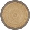 JN.SONGS Tapis De Jute Rond Fait à La Main Tapis Moderne Pour Salon Chambre Couloir - Bord Gris Ø 120 Cm