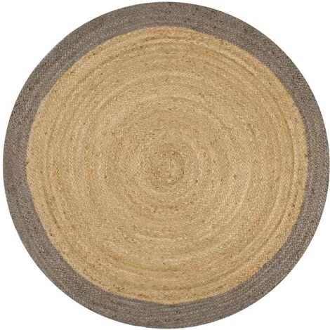 JN.SONGS Tapis De Jute Rond Fait à La Main Tapis Moderne Pour Salon Chambre Couloir - Bord Gris Ø 120 Cm 1 JN.SONGS Tapis De Jute Rond Fait à La Main Tapis Moderne Pour Salon Chambre Couloir - Bord Gris Ø 120 Cm