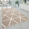 Paco Home Tapis De Salon Poils Ras Style Scandinave Losanges Moderne Beige Blanc 160x220 Cm