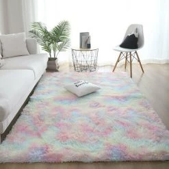MINKUROW Tapis Moelleux Au Sol Fausse Fourrure Moelleux Tapis Gradient Décoratif Tapis De Sol Pour Chambre Salon Salle À Manger (Couleurs Arc-en-Ciel, 60×160cm)