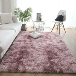 MINKUROW Tapis Moelleux Au Sol Fausse Fourrure Moelleux Tapis Gradient Décoratif Tapis De Sol Pour Chambre Salon Salle À Manger (Rose-Couleur Lotus, 80×120cm)