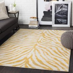SURYA - Tapis De Salon Et Chambre - Abstrait Zébré - RHEA - 157x213cm - Moutarde Et Beige