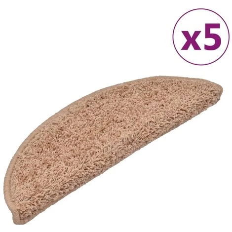 VidaXL Tapis D'escalier 5 Pcs 56x20 Cm Beige - Beige 2 VidaXL Tapis D'escalier 5 Pcs 56x20 Cm Beige - Beige – Image 2