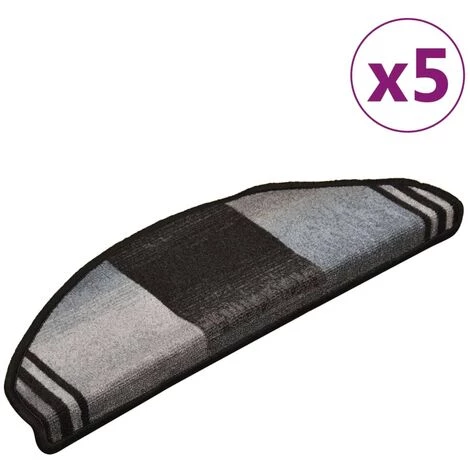 VidaXL Tapis D'escalier Autoadhésifs 5 Pcs 65x25 Cm Noir Et Gris - Noir 2 VidaXL Tapis D'escalier Autoadhésifs 5 Pcs 65x25 Cm Noir Et Gris - Noir – Image 2