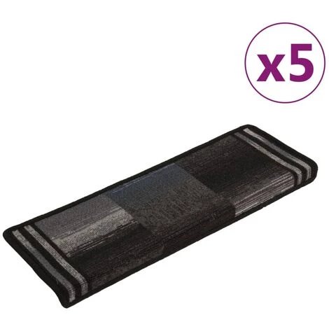 VidaXL Tapis D'escalier Autoadhésifs 5 Pcs 65x25 Cm Noir Et Gris - Noir 2 VidaXL Tapis D'escalier Autoadhésifs 5 Pcs 65x25 Cm Noir Et Gris - Noir – Image 2