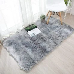 DENUOTOP Tapis Tapis Moelleux, Tapis De Lit Moelleux Tapis De Fausse Peau De Mouton Pour Salon Chambre D'enfant Chambre Canapé Tapis Tapis De Lit De Voiture (gris)