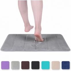 DENUOTOP Paillasson Tapis De Bain En Mousse à Mémoire De Forme Tapis De Bain Absorbant Antidérapant Tapis De Bain Lavable - 40 X 60 Cm, Gris