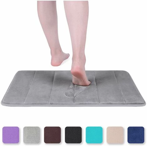 DENUOTOP Paillasson Tapis De Bain En Mousse à Mémoire De Forme Tapis De Bain Absorbant Antidérapant Tapis De Bain Lavable - 40 X 60 Cm, Gris 1 DENUOTOP Paillasson Tapis De Bain En Mousse à Mémoire De Forme Tapis De Bain Absorbant Antidérapant Tapis De Bain Lavable - 40 X 60 Cm, Gris