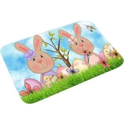 DENUOTOP Pâques Paillasson De Pâques De Lapin Tapis D'Entrée De Lapin Tapis De Bienvenue Antidérapants Tapis De Salle De Bains Décoratif Pour Maison Cuisine(40 * 60cm)——C