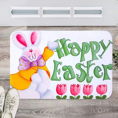 DENUOTOP Pâques Tapis De Joyeuses Pâques Tapis De Porte Lapin De Printemps Paillasson De Pâques Fleur Paillasson De Bienvenue Intérieur Et Extérieur De Pâques 2 DENUOTOP Pâques Tapis De Joyeuses Pâques Tapis De Porte Lapin De Printemps Paillasson De Pâques Fleur Paillasson De Bienvenue Intérieur Et Extérieur De Pâques – Image 2