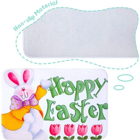 DENUOTOP Pâques Tapis De Joyeuses Pâques Tapis De Porte Lapin De Printemps Paillasson De Pâques Fleur Paillasson De Bienvenue Intérieur Et Extérieur De Pâques 4 DENUOTOP Pâques Tapis De Joyeuses Pâques Tapis De Porte Lapin De Printemps Paillasson De Pâques Fleur Paillasson De Bienvenue Intérieur Et Extérieur De Pâques – Image 4