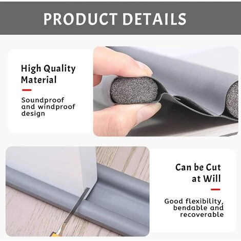 DENUOTOP Bas De Porte Double Isolation, Joint De Fond De Porte,Bas De Portes Isolant Froid, Isolation Thermique, Résistante Aux Insectes, Au Vent Et à La Poussière(Gris) 2 DENUOTOP Bas De Porte Double Isolation, Joint De Fond De Porte,Bas De Portes Isolant Froid, Isolation Thermique, Résistante Aux Insectes, Au Vent Et à La Poussière(Gris) – Image 2