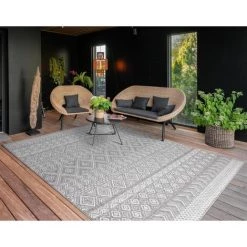 Paco Home Tapis Intérieur & Extérieur Balcon Terrasse Cuisine Motif Ethnique Boho Moderne 60x100 Cm, Gris 3