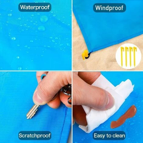 PESCE Couverture De Plage Anti Sable Tapis De Plage Imperméable 210 X 200 Cm 4 Coins De Fixation Tapis Natte De Plage Pour Plage Voyage Camping Randonnée Pique-Nique Vacances 5 PESCE Couverture De Plage Anti Sable Tapis De Plage Imperméable 210 X 200 Cm 4 Coins De Fixation Tapis Natte De Plage Pour Plage Voyage Camping Randonnée Pique-Nique Vacances – Image 5