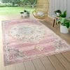 Paco Home Tapis Exterieur Terrasse Balcon Tapis Cuisine Motif Oriental Bordure Rose Bleu Ø 160 Cm Rond