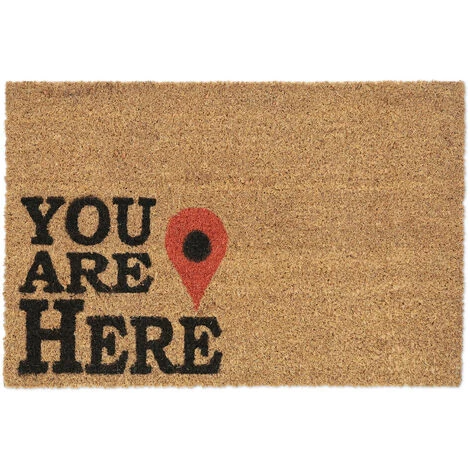 Relaxdays Paillasson Coco, Tapis De Porte You Are Here, Antidérapant, Résistant, 40x60cm, Intérieur & Extérieur, Naturel 1 Relaxdays Paillasson Coco, Tapis De Porte You Are Here, Antidérapant, Résistant, 40x60cm, Intérieur & Extérieur, Naturel