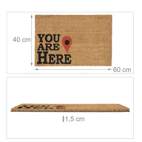 Relaxdays Paillasson Coco, Tapis De Porte You Are Here, Antidérapant, Résistant, 40x60cm, Intérieur & Extérieur, Naturel 5 Relaxdays Paillasson Coco, Tapis De Porte You Are Here, Antidérapant, Résistant, 40x60cm, Intérieur & Extérieur, Naturel – Image 5