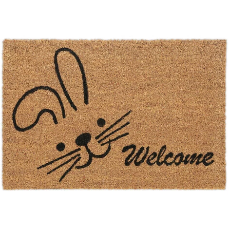 Relaxdays Paillasson Coco, Tapis D’entrée Motif Lapin Welcome, Antidérapant, 40 X 60 cm, Intérieur & Extérieur, Naturel 1 Relaxdays Paillasson Coco, Tapis D’entrée Motif Lapin Welcome, Antidérapant, 40 X 60 cm, Intérieur & Extérieur, Naturel