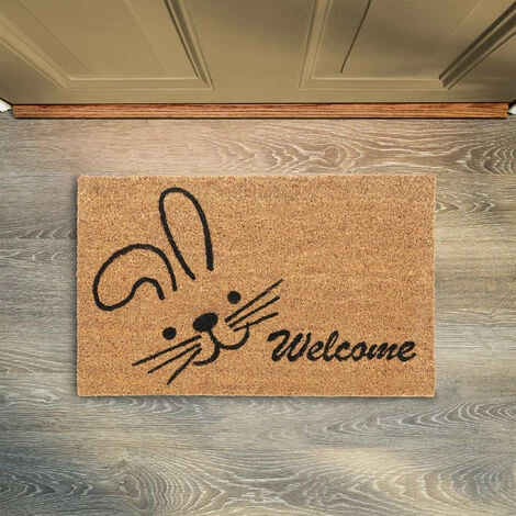 Relaxdays Paillasson Coco, Tapis D’entrée Motif Lapin Welcome, Antidérapant, 40 X 60 cm, Intérieur & Extérieur, Naturel 3 Relaxdays Paillasson Coco, Tapis D’entrée Motif Lapin Welcome, Antidérapant, 40 X 60 cm, Intérieur & Extérieur, Naturel – Image 3