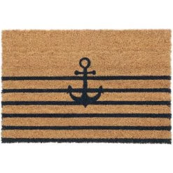 Relaxdays Paillasson Coco Avec Ancre, Tapis Porte Antidérapant, Résistant, 40x60cm, Intérieur & Extérieur, Naturel/noir