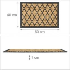 Relaxdays Paillasson Coco Et Caoutchouc, Tapis D’entrée, Antidérapant, Intérieur Et Extérieur, 40 X 60 Cm, Naturel/noir -Tapis et paillasson Soldes 60276564 5