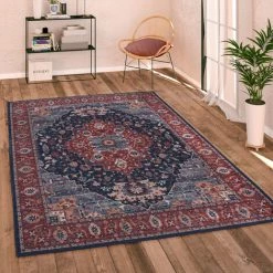Paco Home Tapis Salon Chambre Adulte Tissage Plat Vintage Oriental Ornements Bordure Lavable 60x100 Cm, Rouge 2