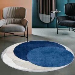MERKMAK Tapis Style Contemporain 120 X 120 Cm Antiderapantes Hauteur De Fil 6 Mm Bleu