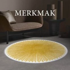 MERKMAK Tapis Style Contemporain 120 X 120 Cm Antiderapantes Hauteur De Fil 6 Mm Jaune