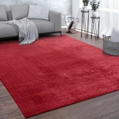 Paco Home Tapis, Tapis À Poils Ras Doux Pour Salon, Doux, Lavable, Rouge 60x100 Cm