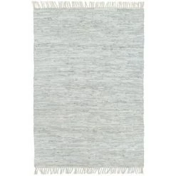 LITZEE Tapis Tapis Chindi Tisse A La Main Cuir 80 X 160 Cm Gris Clair