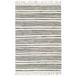 LITZEE Tapis Tapis Chindi Tisse A La Main Coton 80x160cm Anthracite Et Blanc