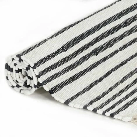 LITZEE Tapis Tapis Chindi Tisse A La Main Coton 80x160cm Anthracite Et Blanc 2 LITZEE Tapis Tapis Chindi Tisse A La Main Coton 80x160cm Anthracite Et Blanc – Image 2