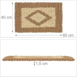 Relaxdays Paillasson En Jute, Tissé Main, Robuste, Motif Géométrique, 60x40cm, Pour Intérieur Et Extérieur, Marron/crème -Tapis et paillasson Soldes 60563818 5
