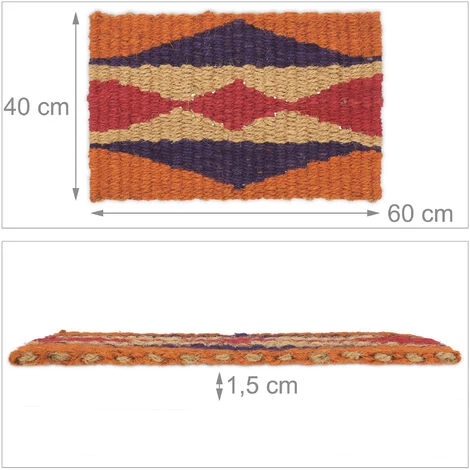 Relaxdays Paillasson En Jute, Tissé Main, Robuste, Motif Géométrique Style Boho, 60x40cm, Intérieur Et Extérieur, Coloré 5 Relaxdays Paillasson En Jute, Tissé Main, Robuste, Motif Géométrique Style Boho, 60x40cm, Intérieur Et Extérieur, Coloré – Image 5