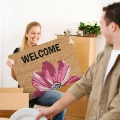 Relaxdays Paillasson En Fibres De Coco, Inscription Accueillante, 60 X 40 cm, Intérieur Et Extérieur, Rose/nature -Tapis et paillasson Soldes 60616664 4