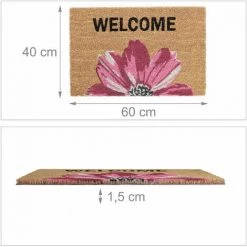 Relaxdays Paillasson En Fibres De Coco, Inscription Accueillante, 60 X 40 cm, Intérieur Et Extérieur, Rose/nature -Tapis et paillasson Soldes 60616664 5